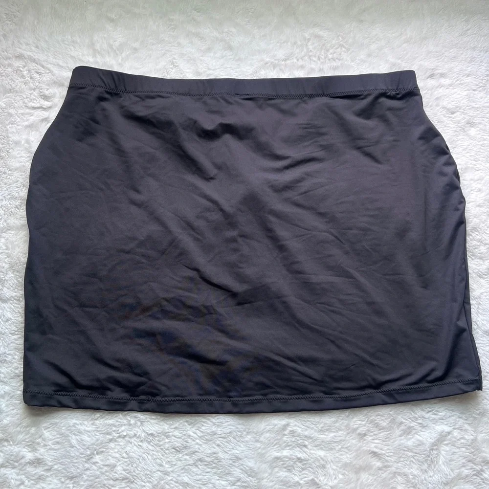 SKIMS Sporty Zipper Swim Mini Skirt Onyx Black Plus Size 4X CU-SKT-3024 NEW